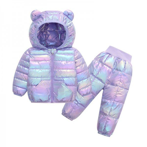 Autumn and winter new light and thin children's down jacket suit, antifouling cotton jacket for boys and girls, two-piece set for children