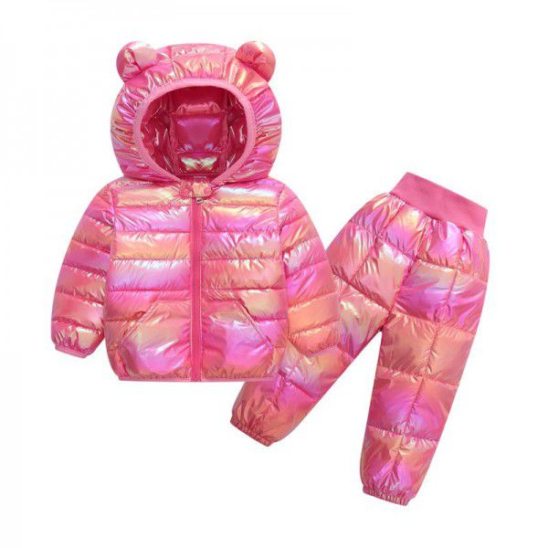 Autumn and winter new light and thin children's down jacket suit, antifouling cotton jacket for boys and girls, two-piece set for children