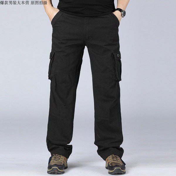 Cross-border export and foreign trade multi-pocket men's work clothes trousers loose pants with fat and oversized labor protection casual straight pants 