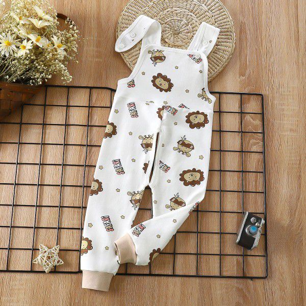 Baby Spring and Autumn Strap Pants Boys and Girls' Home Open Pants Children's Kindergarten Lunch Pants High Waist Calf Pants 