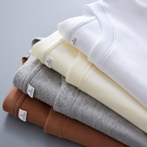 Autumn and winter 280g heavy weight high quality cotton long-sleeved T-shirt men's 2022 youth loose double-ply double-yarn men's top 