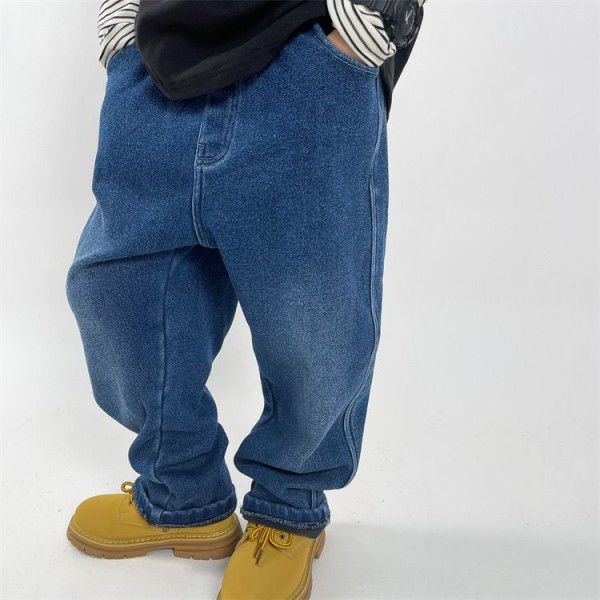Boys' jeans 2022 winter CTX new plush jeans loose work clothes jeans soft jeans trousers 