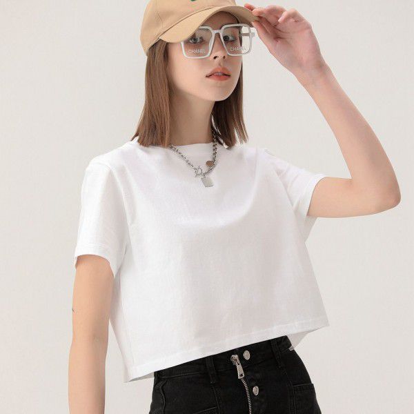 Short sleeve t-shirt women's spring and summer new design sense Small crowd short t-shirt top pure cotton short round neck short sleeve can be printed