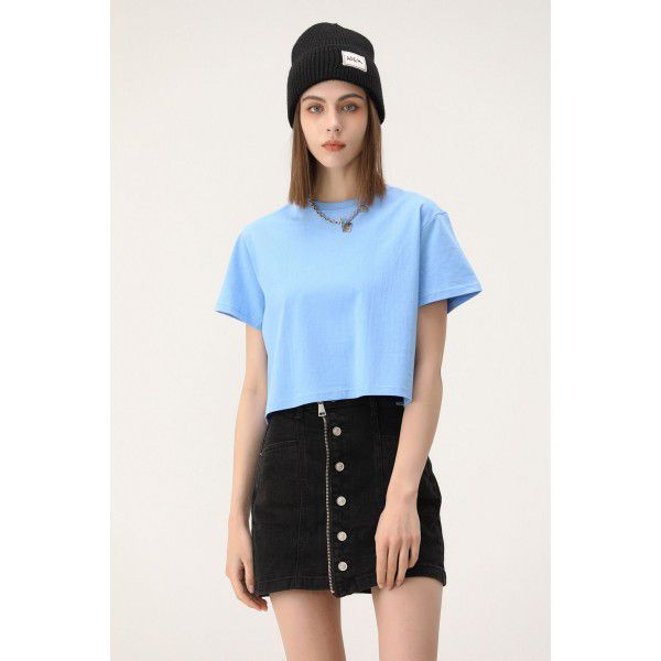 Short sleeve t-shirt women's spring and summer new design sense Small crowd short t-shirt top pure cotton short round neck short sleeve can be printed