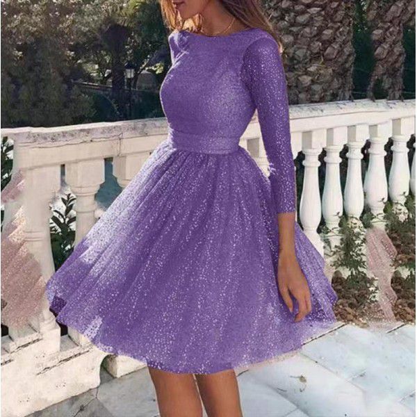 Women's sparkling long-sleeved dress high waist evening dress cocktail dress women's fashion dress # WT1156 