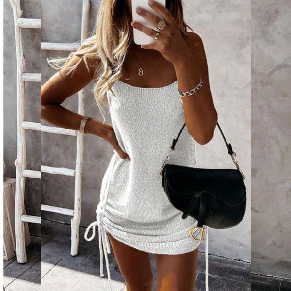 Euro-American cross-border Amazon 2022 new spring and summer sexy suspender drawstring waist tight-fitting backless dress for women 