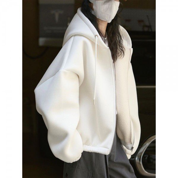 Autumn new style air feel hooded drawstring sweater design feel Korean style loose and thick casual coat women 