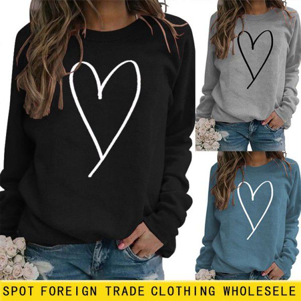 European and American cross-border repair foreign trade women's top new line love Valentine's Day round neck casual long-sleeved sweater 