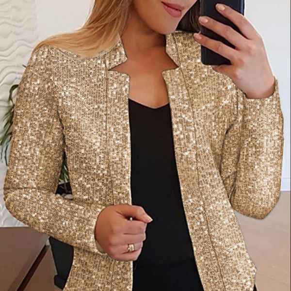 Women's gold sequin color matching short fashion casual women's coat