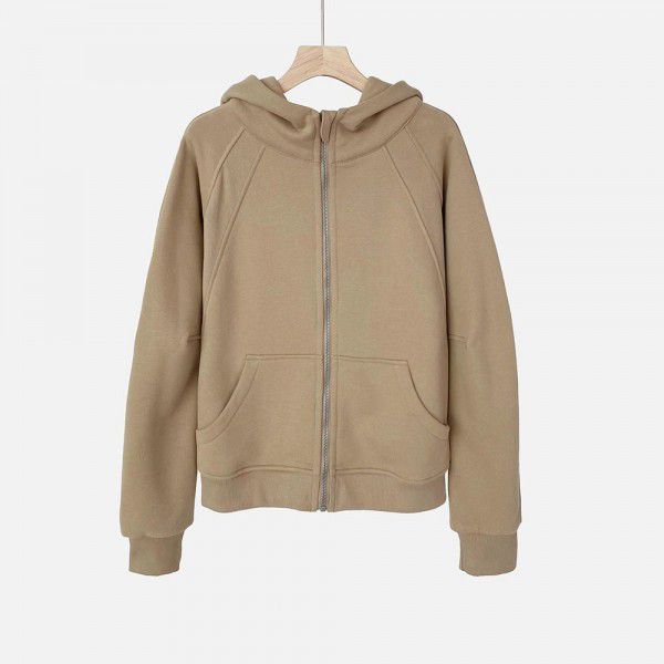 Autumn new style solid color plush zippered sweater short hoodie sportswear casual versatile coat women