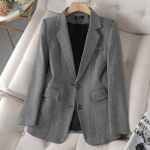 Striped casual small suit coat Women's spring and autumn new style style temperament fashion slim suit top