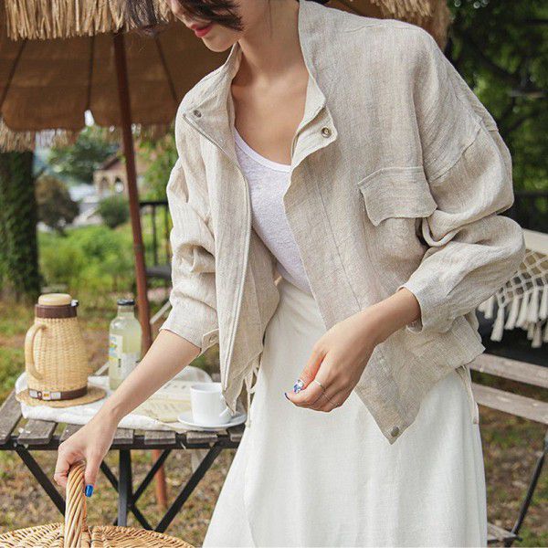 Workwear style stand collar large pocket loose jacket top 2020 spring and autumn Korean casual cotton jacket jacket woman 