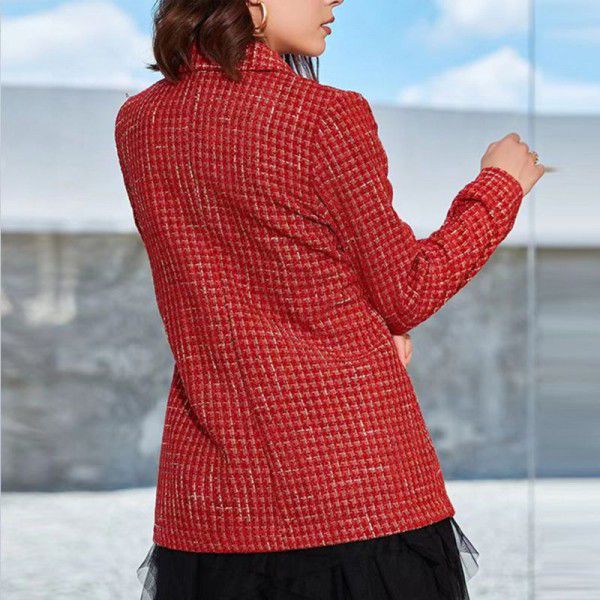 Women's new bird check long-sleeved temperament small suit coat