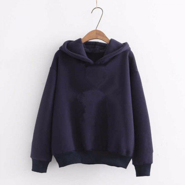 Cross-border women's clothing wholesale 2022 autumn and winter new loose top Korean version solid color plush thickened hooded sweater women 