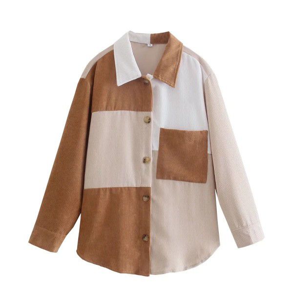 American INS spring and autumn style lapel single breasted contrast corduroy shirt coat women's casual shirt 