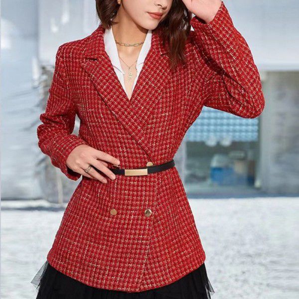 Women's new bird check long-sleeved temperament small suit coat