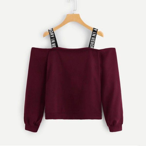 European and American new women's clothing WASH quicksell suspenders off the shoulder, solid color, long-sleeved sweater, multi-color in stock 