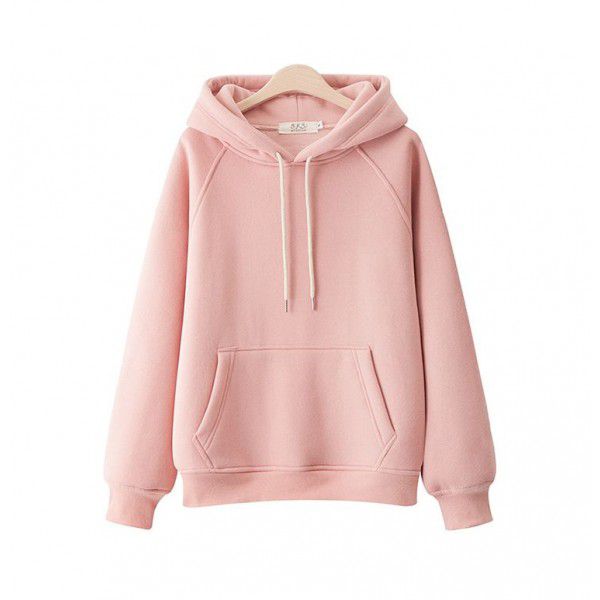 Cotton casual hooded pullover thickened plush solid color new spring and autumn versatile loose Japanese women's sweater