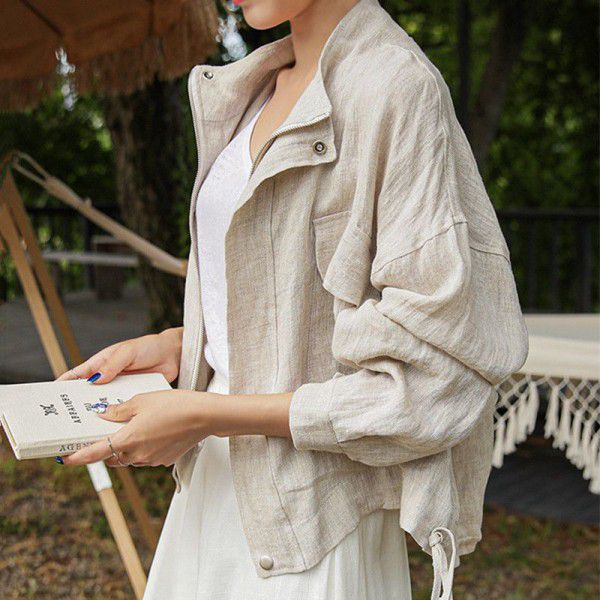 Workwear style stand collar large pocket loose jacket top 2020 spring and autumn Korean casual cotton jacket jacket woman 