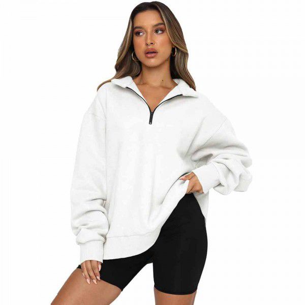 Shiying Zip Collar Large Sweater Independent Station Women's Solid Loose Versatile Top 25311969 