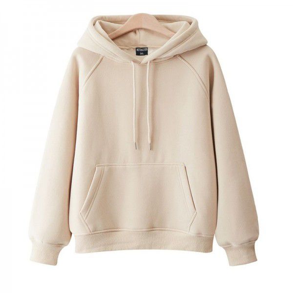 Cotton casual hooded pullover thickened plush solid color new spring and autumn versatile loose Japanese women's sweater