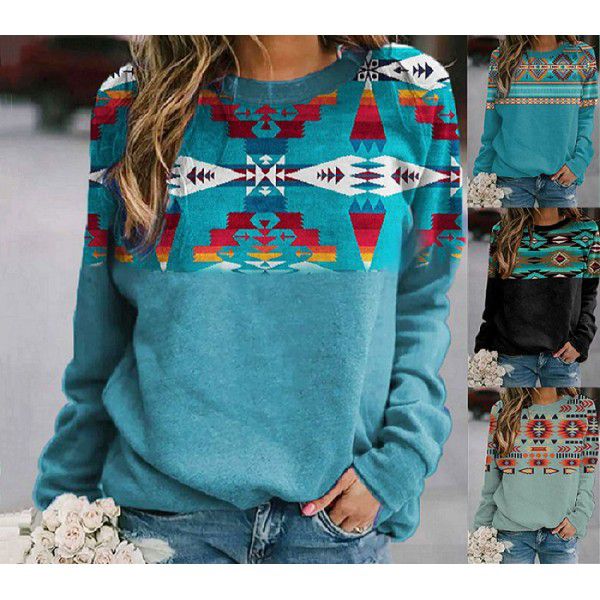 Retro western ethnic geometric printing women's sweater 