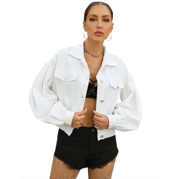 Casual street trendsetter loose and versatile short denim jacket 