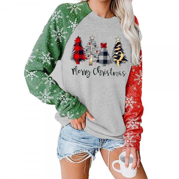 CARNEY Christmas cross-border European and American foreign trade women's sweater Amazon Christmas tree color-blocking long-sleeved sweater 