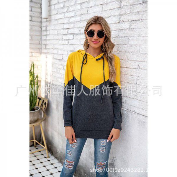 Explosives hooded drawcord panel contrast long-sleeved sweater