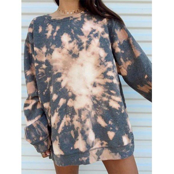 Cross-border women's clothing in spring and summer, European and American tie-dyed printed hooded long-sleeved T-shirt sweater