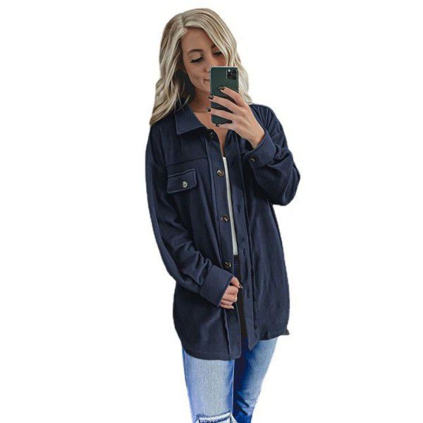 Autumn and winter new European and American solid color long-sleeved cardigan Amazon women's lapel loose single-breasted jacket jacket jacket