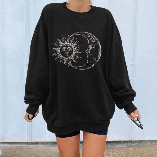 Cross-border new Amazon Quicksell personalized printed sweater loose large fashion sweater women in stock 