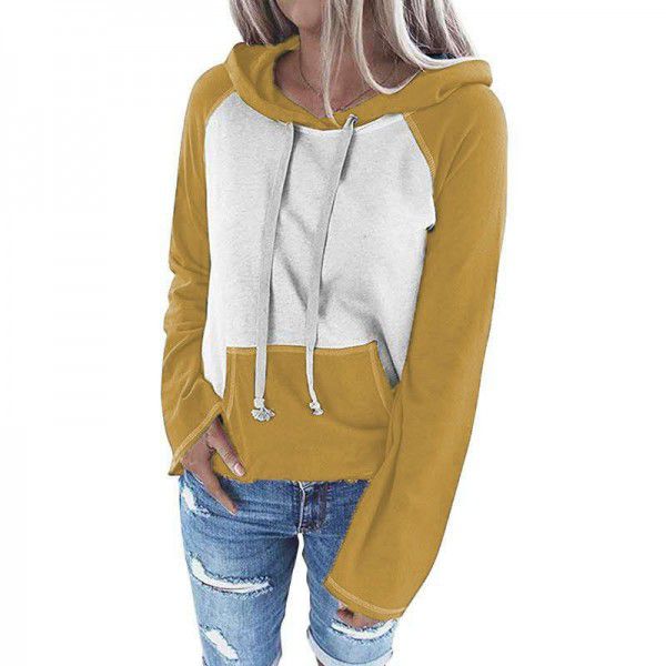 Women's wear 2021 new spring and autumn wish Amazon cross-border popular European and American top color matching hooded sweater women 