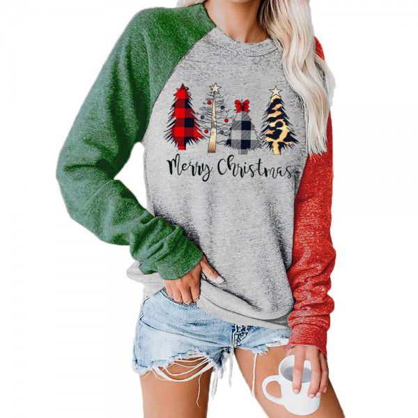 CARNEY Christmas cross-border European and American foreign trade women's sweater Amazon Christmas tree color-blocking long-sleeved sweater 