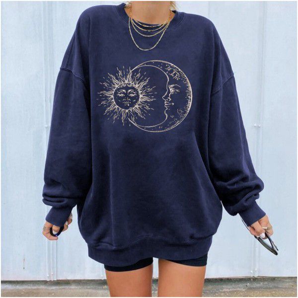 Cross-border new Amazon Quicksell personalized printed sweater loose large fashion sweater women in stock 