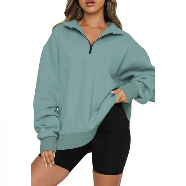 Shiying Amazon Women's Sweater Women's New European and American Solid Color Half Zip Pullover Long Sleeve Loose Top 