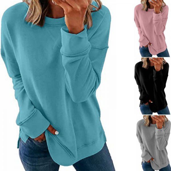 Women's explosive front cross long-sleeved round neck long-sleeved solid color sweater