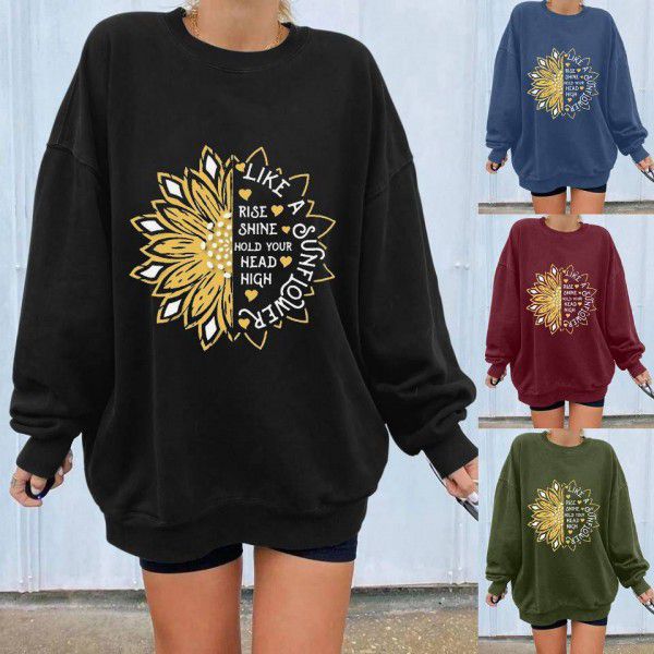 Cross-border e-commerce Amazon Quicksell autumn and winter round-neck pullover women's digital printing and ironing urban style pullover 