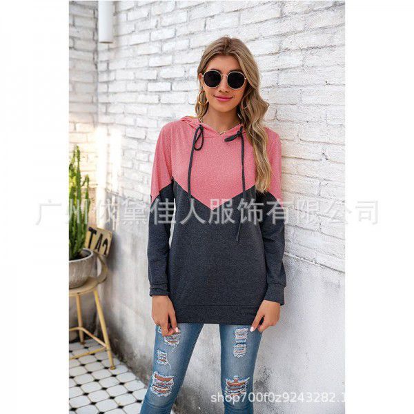 Explosives hooded drawcord panel contrast long-sleeved sweater