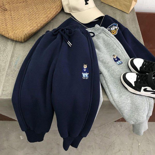 Children's clothing 2022 winter new style children's sanitary pants thickened trousers boys' casual pants plush sanitary pants issued on behalf of one 
