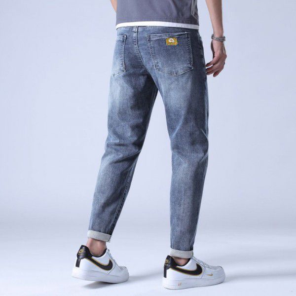 Spring and Autumn Men's Jeans Fashion Fashion Brand Casual Stretch Small Straight Fit Fashion Jeans Men