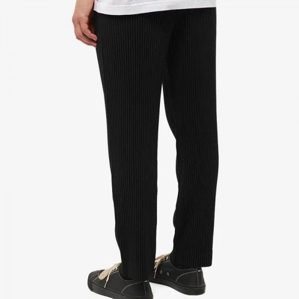 Factory direct-selling men's pleated, straight, nine-point casual pants, high-waisted, elastic lace up, close-front fashion pants 
