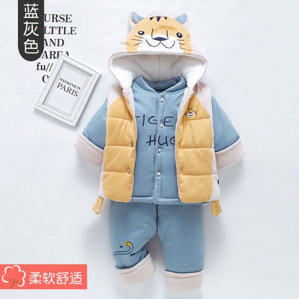 Newborn winter split suit for infants in autumn and winter wear thickened warm cotton-padded jacket jacket and three-piece suit for going out 