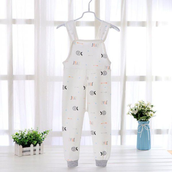Baby Spring and Autumn Strap Pants Boys and Girls' Home Open Pants Children's Kindergarten Lunch Pants High Waist Calf Pants 
