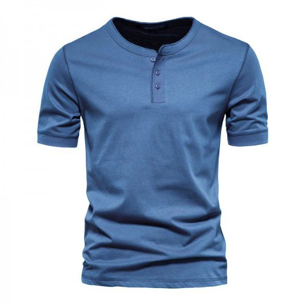 Cross-border clothes for foreign trade men t Henry round-neck short-sleeved T-shirt Heavy-weight men's slim fit solid color sports bottom shirt 