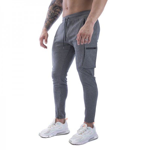 Men's sports pants stretch cotton casual small leg large zip pocket men's pants