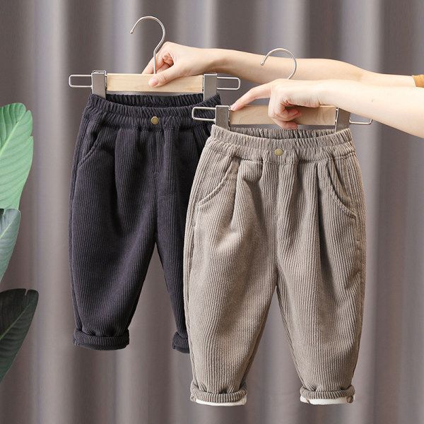 Children's plush trousers in autumn and winter, boys and girls' all-in-one trousers, plush plush corduroy, baby's winter trousers in 