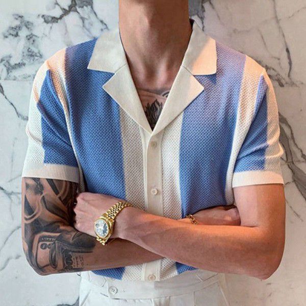 Japan and South Korea's new men's summer temperament shirt collar sweater stitching color contrast business POLO shirt men SY0108 