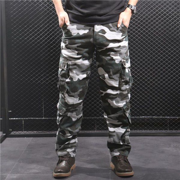 Welding work pants Labor protection work clothes pants Wear-resistant loose straight multi-pocket men's camouflage work clothes trousers 