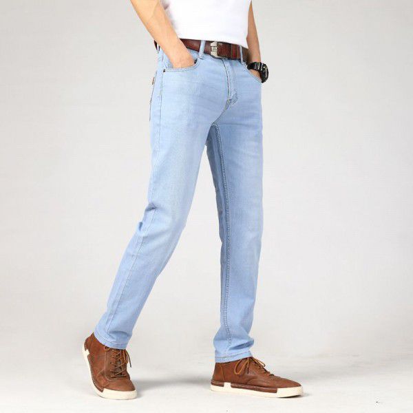 Wthinlee issued autumn new light blue jeans for men's straight tube business casual youth high-waisted slim pants 